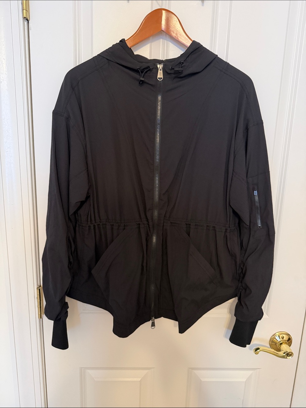 Free People Black Hooded Zip-Up Bomber Jacket